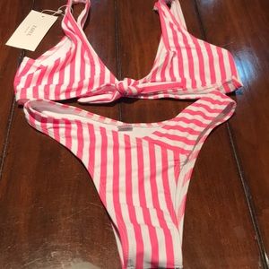 Zaful pink and white stripe bikini